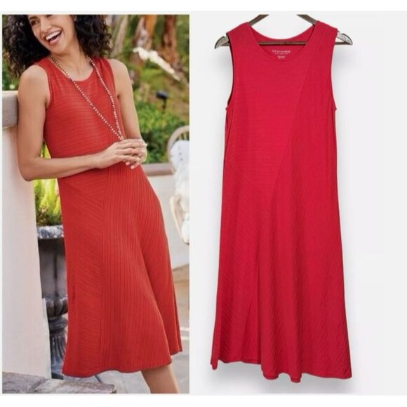 Soft Surroundings Tank Dress Medium Auana Red Midi Pima Cotton Asymmetrical - Picture 1 of 3
